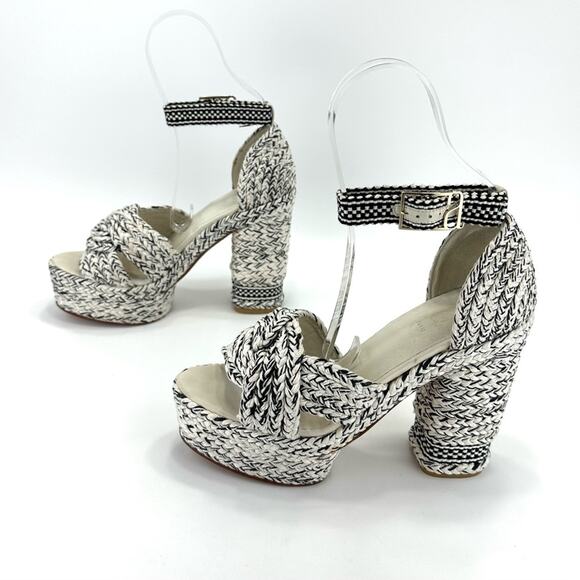 Antolina Paris Barbara Platform High Heel Sandal Sz 10 White Black Woven Cotton - Picture 2 of 16